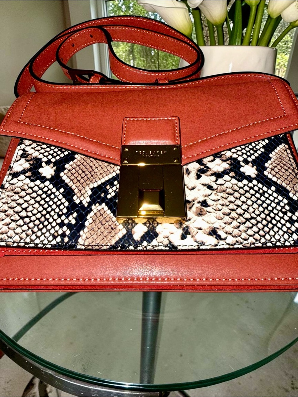 Ted Baker NWT Leather AND Suede Crossbody Bag with Snake-Print Panel - Picture 5 of 13